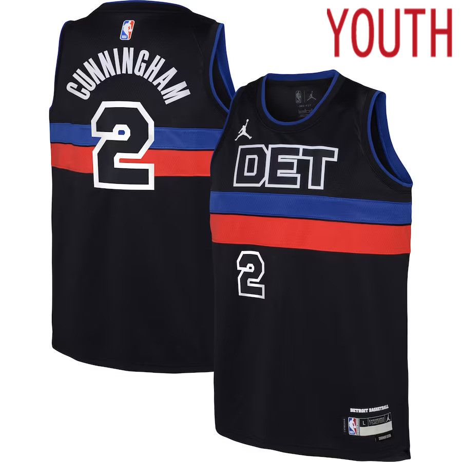 Youth Detroit Pistons #2 Cade Cunningham Jordan Brand Black 2022-23 Swingman NBA Jersey